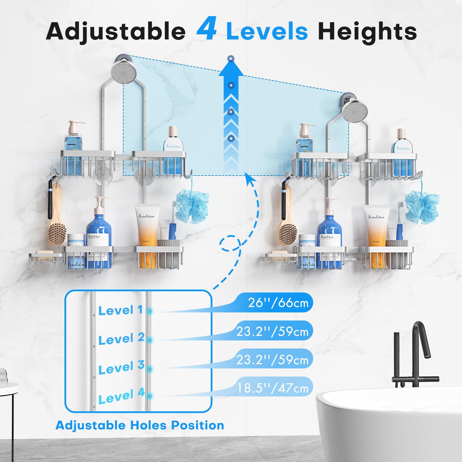 Sewulidon aluminum alloy shower rack with strong load bearing