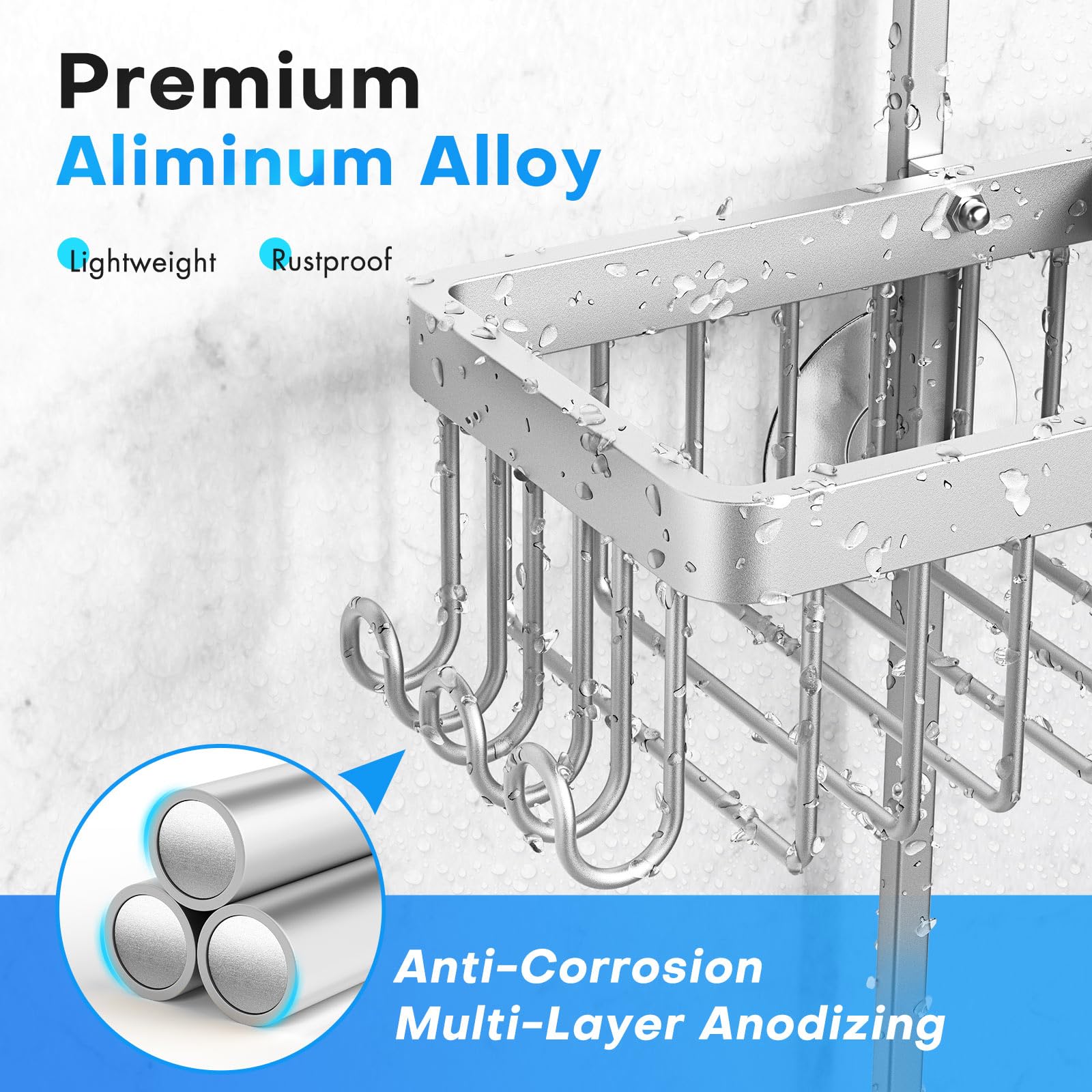 Sewulidon adjustable-height shower caddy ready for different setups