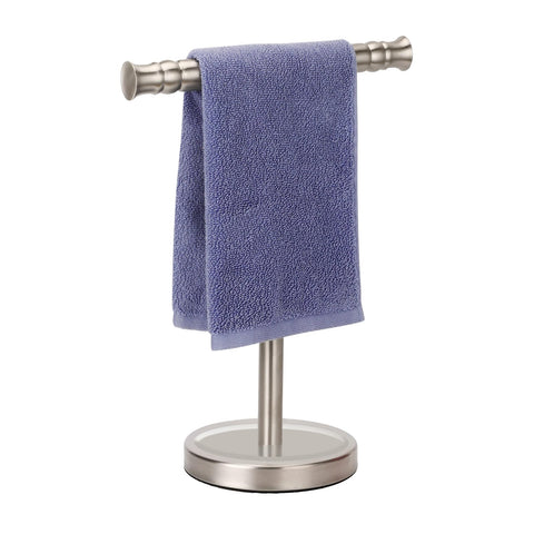 Sfemn hand towel holder stand full view in brushed nickel showing sleek design