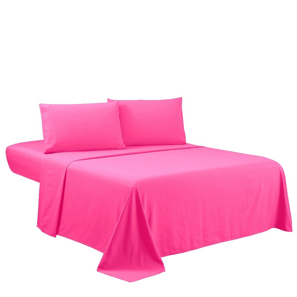 Sfoothome queen flat sheet in hot pink showcasing soft brushed microfiber texture for everyday comfort.