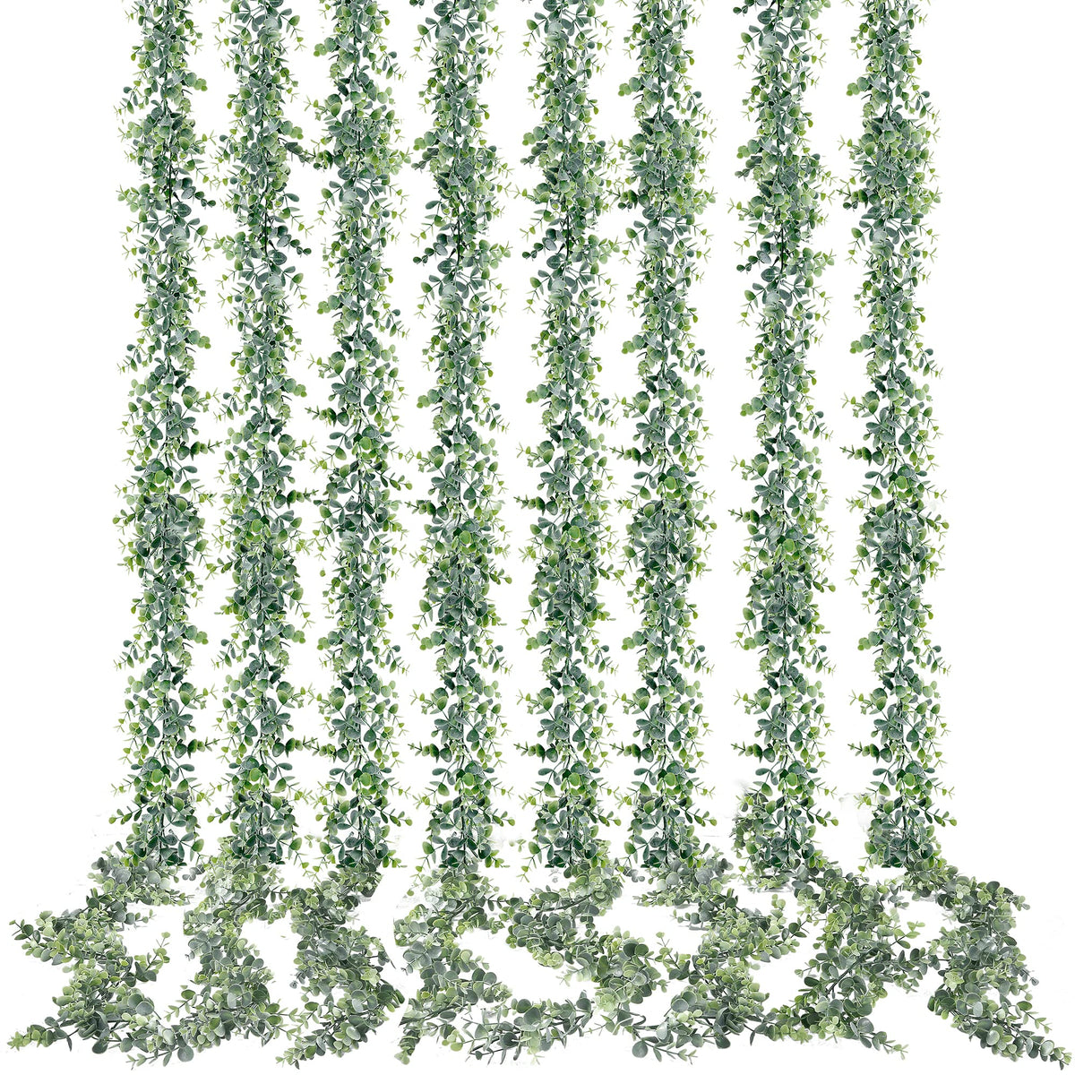 Sggvecsy artificial eucalyptus garland 8-pack ready for dense wedding backdrop.