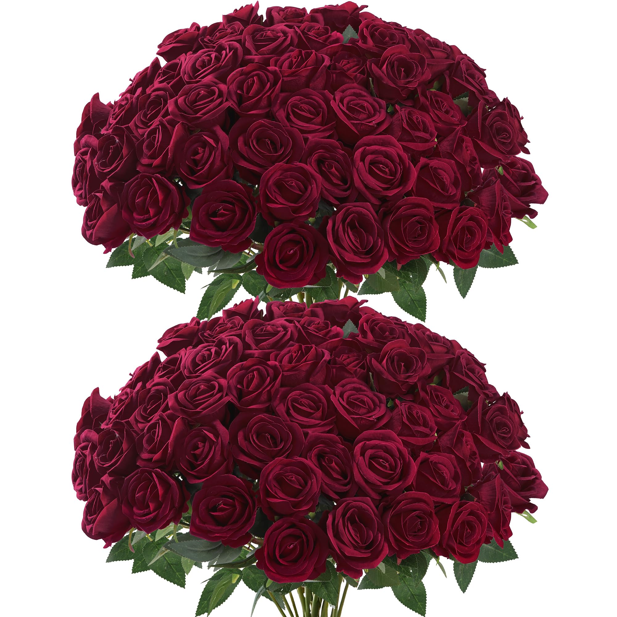 Sggvecsy burgundy artificial rose bouquet with velvet petals for elegant wedding decor
