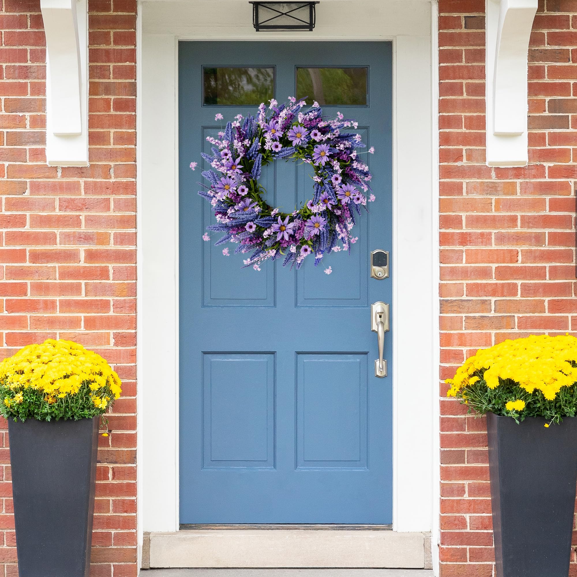 Sggvecsy artificial wildflower wreath ideal for outdoor use under cover.
