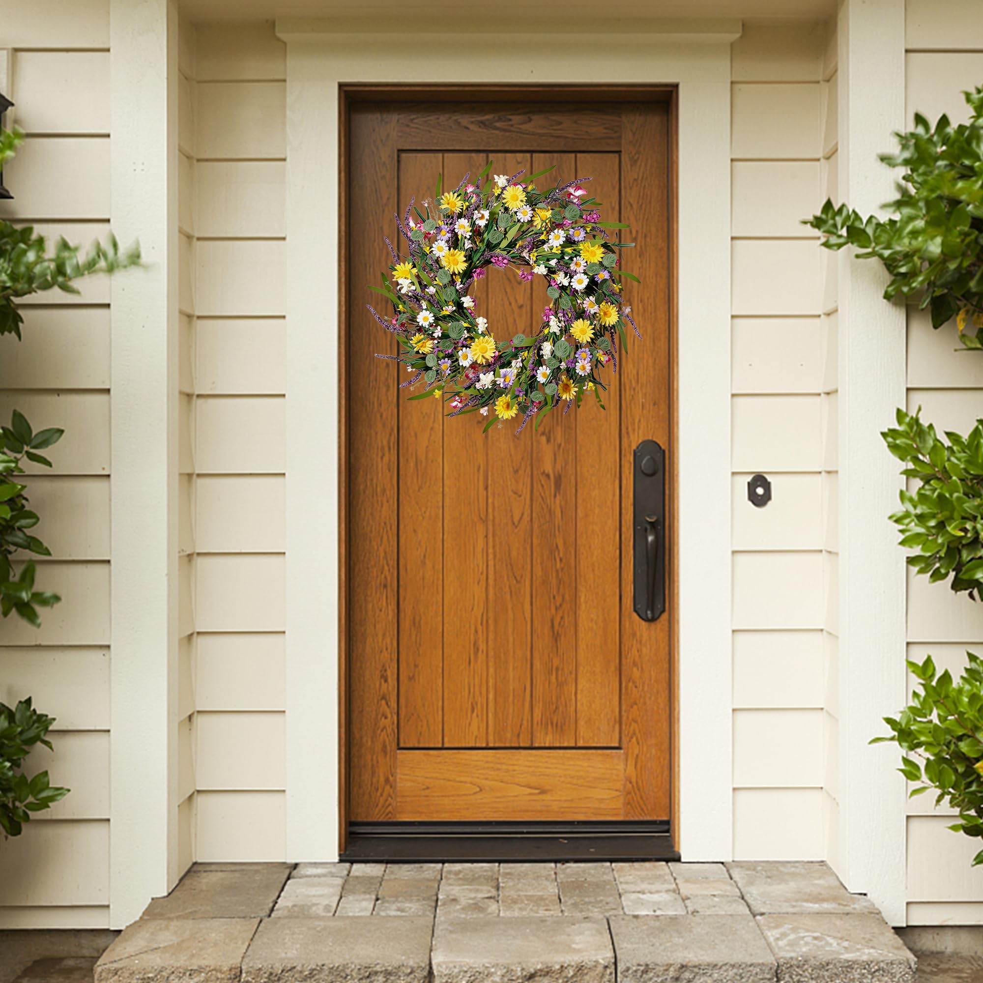 Sggvecsy daisy and lavender wreath on wall decor brightening spaces.