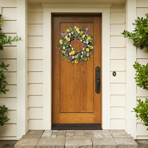 Sggvecsy daisy and lavender wreath on wall decor brightening spaces.