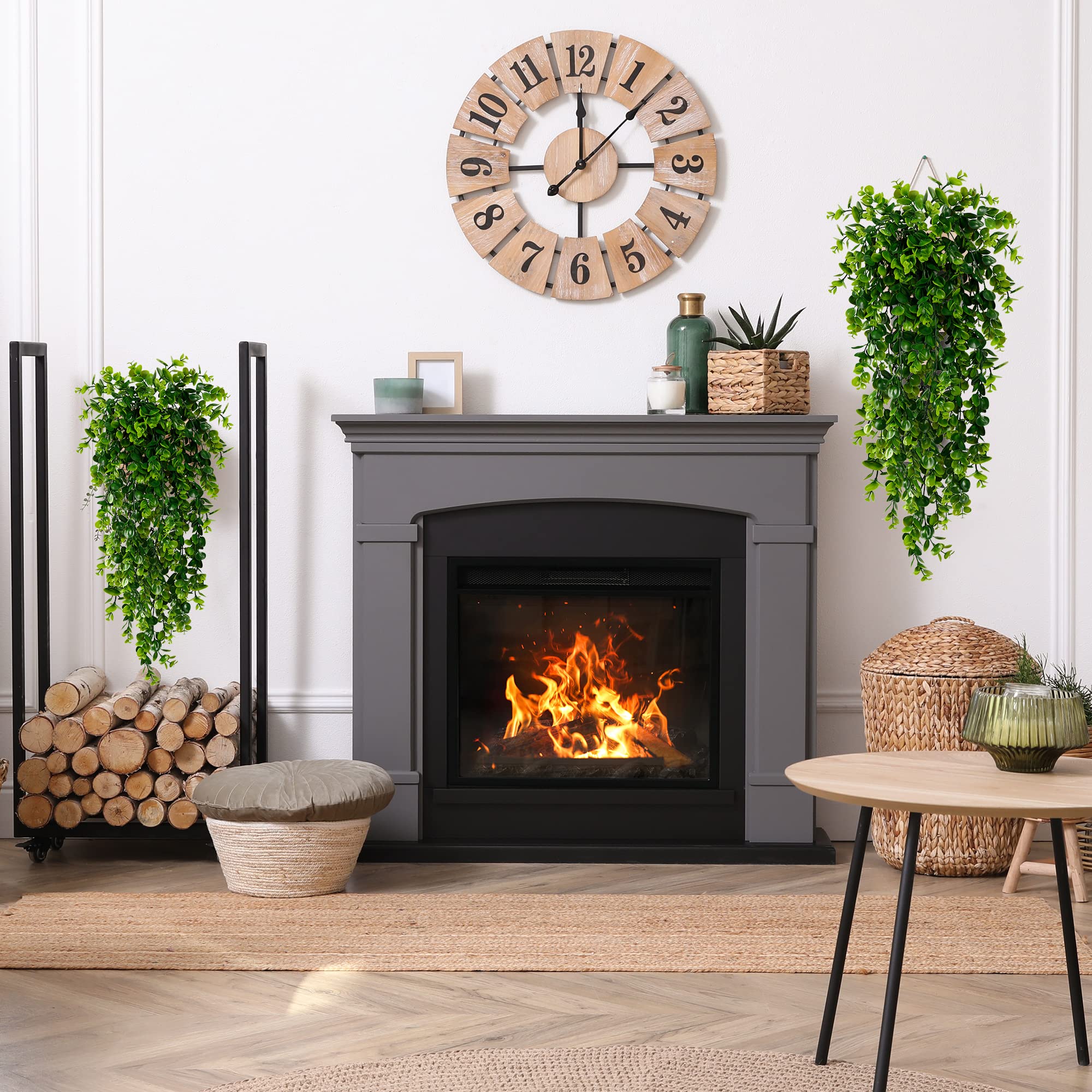 Sggvecsy faux eucalyptus plants with pots for versatile wall and shelf accents.