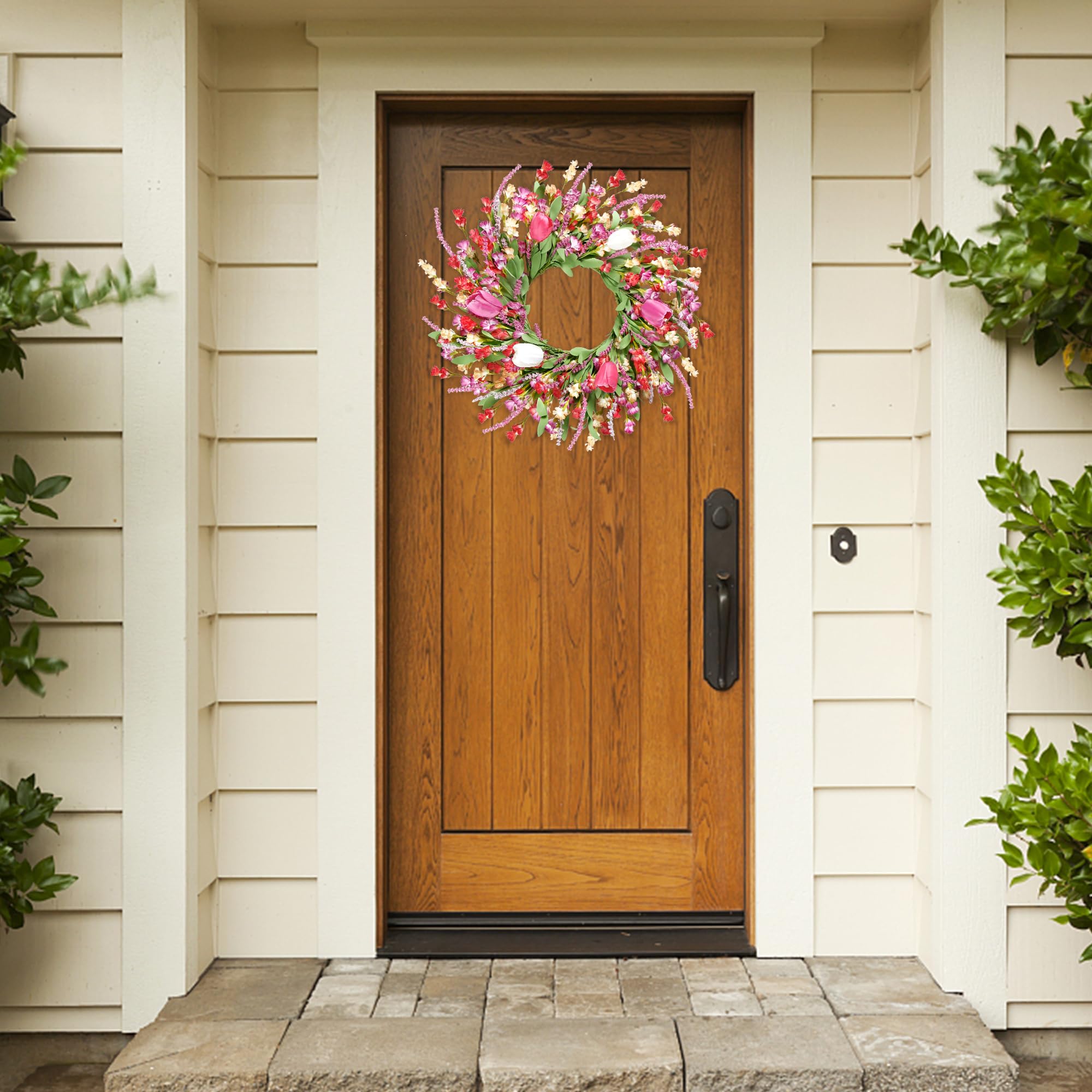 Sggvecsy greenery leaves and white flowers wreath adds indoor charm.