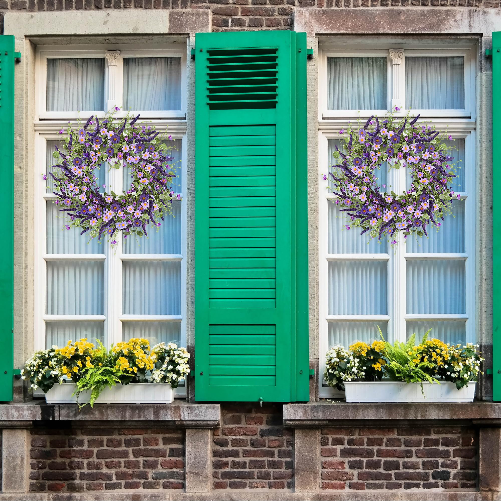 Sggvecsy lavender accents on purple daisy wreath for color contrast