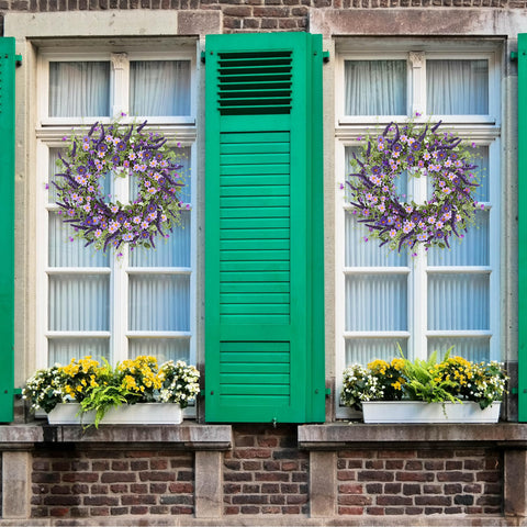 Sggvecsy lavender accents on purple daisy wreath for color contrast