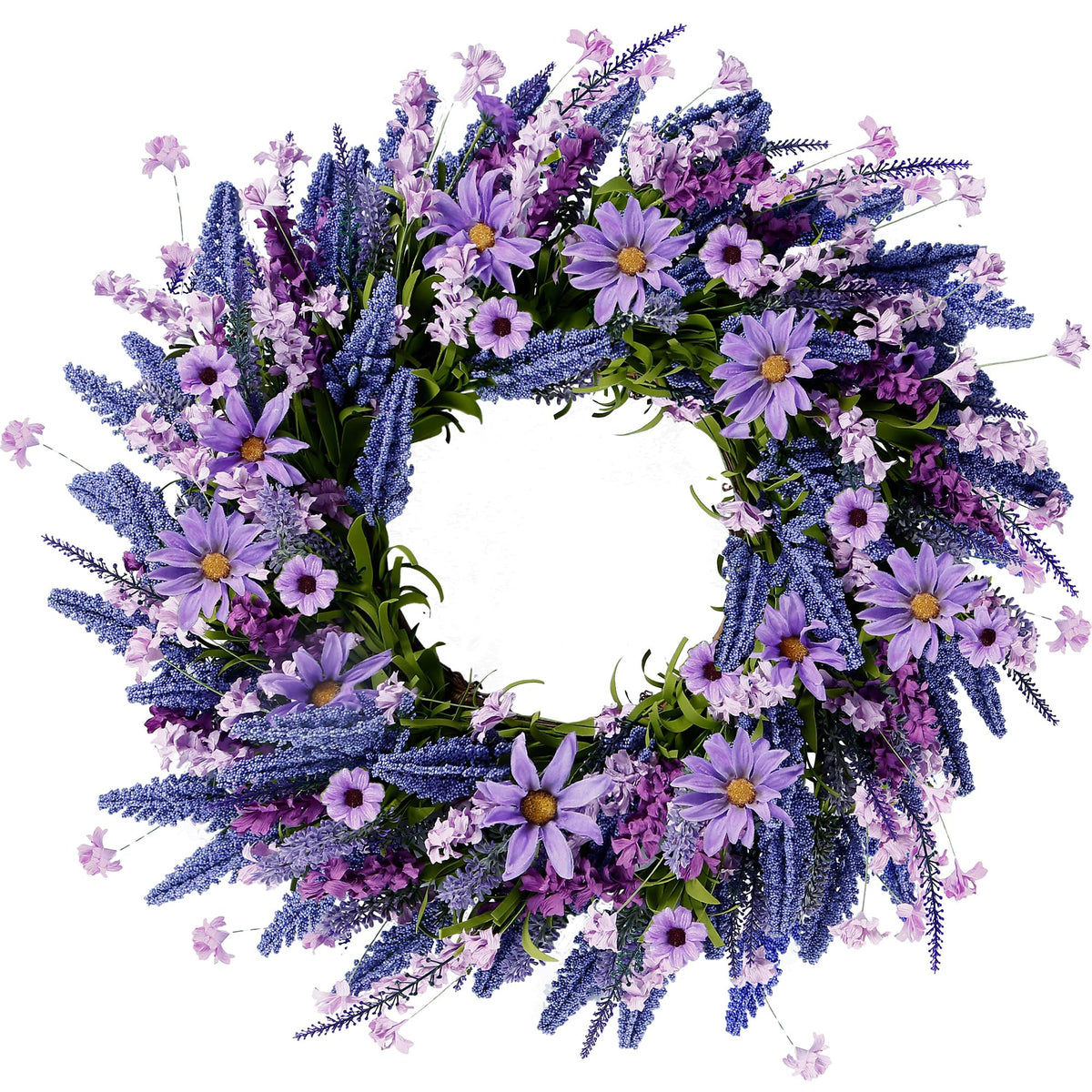 Sggvecsy lavender wreath on front door adds seasonal curb appeal.