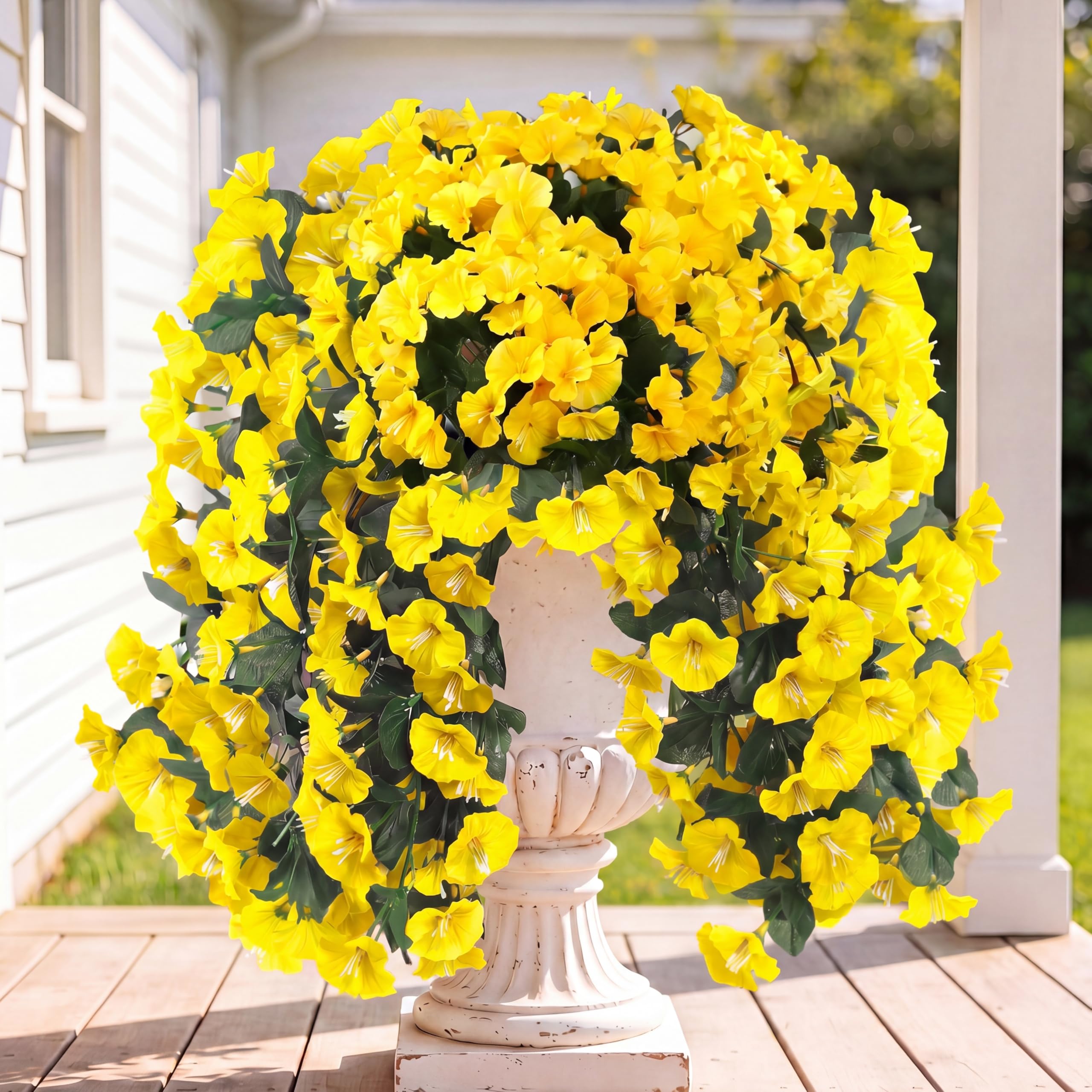 Sggvecsy Morning Glory hanging flowers in yellow brighten outdoor patio decor