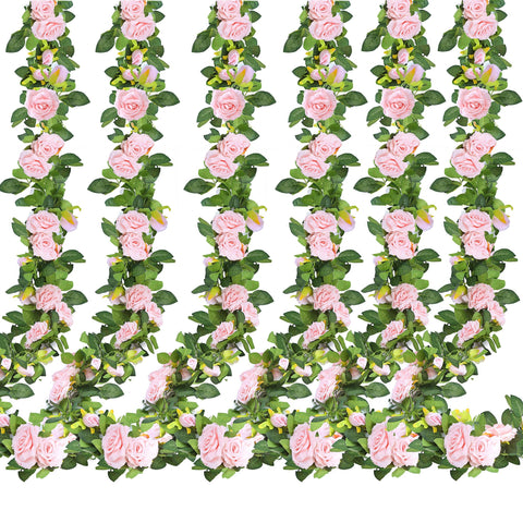 Sggvecsy pink rose vine garland six-piece set for versatile décor