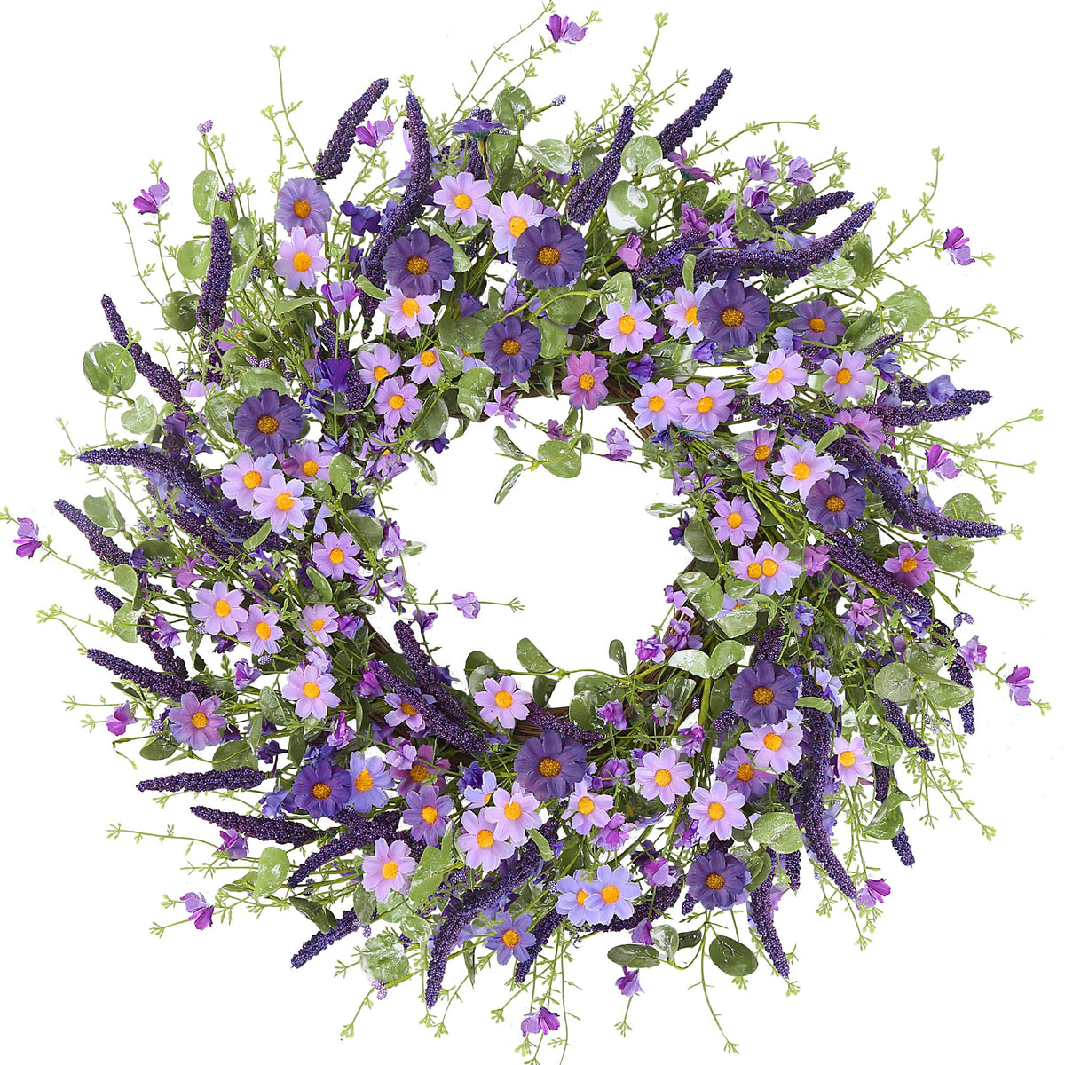 Sggvecsy Purple Daisy Wreath on the front door adds vibrant curb appeal