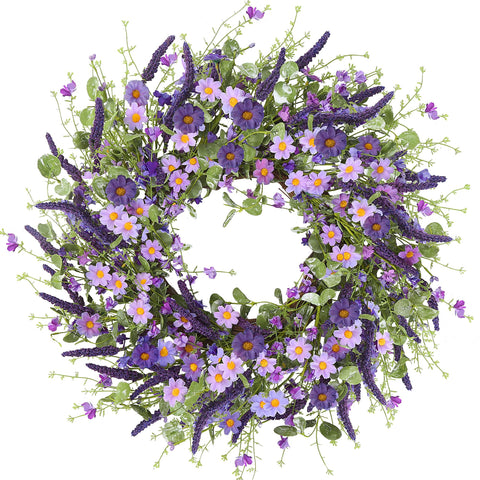 Sggvecsy Purple Daisy Wreath on the front door adds vibrant curb appeal