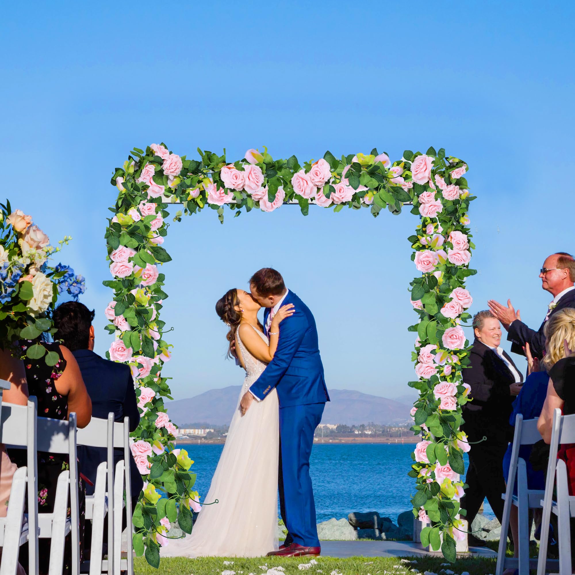 Sggvecsy rose vine garland on wedding arch backdrop