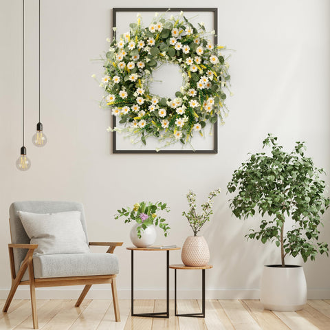 Sggvecsy White Daisy Wreath suits farmhouse-style living areas