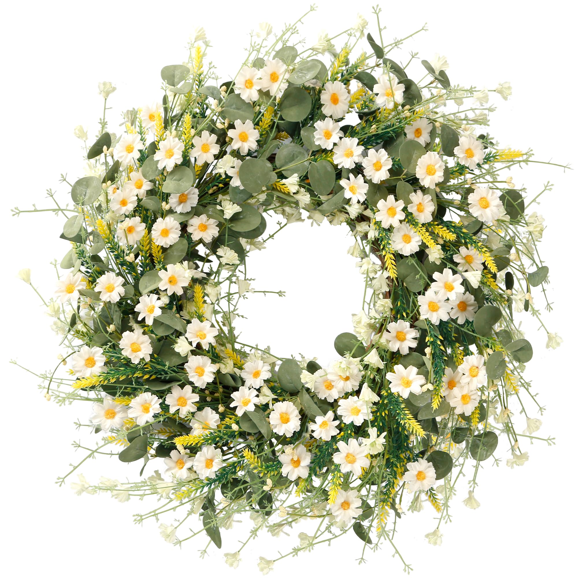 Sggvecsy White Daisy Wreath on front door adds spring curb appeal