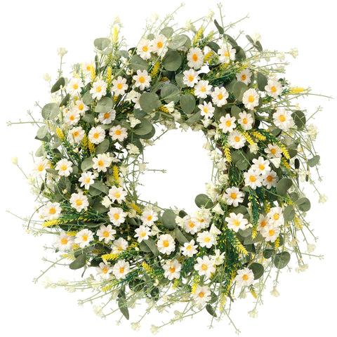 Sggvecsy White Daisy Wreath on front door adds spring curb appeal