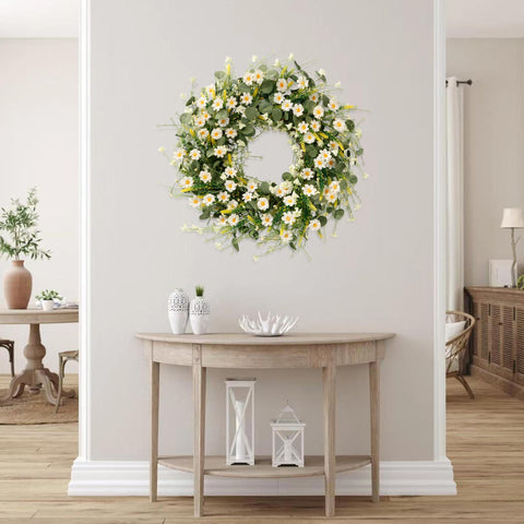 Sggvecsy White Daisy Wreath on porch decor delivering seasonal charm