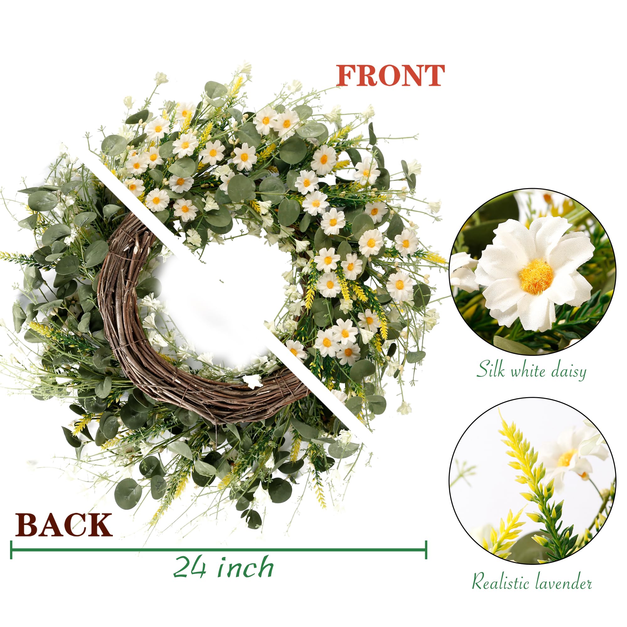 Sggvecsy White Daisy Wreath for spring-summer celebrations