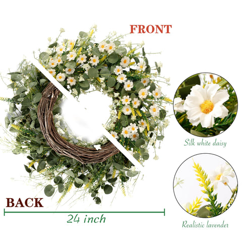 Sggvecsy White Daisy Wreath for spring-summer celebrations