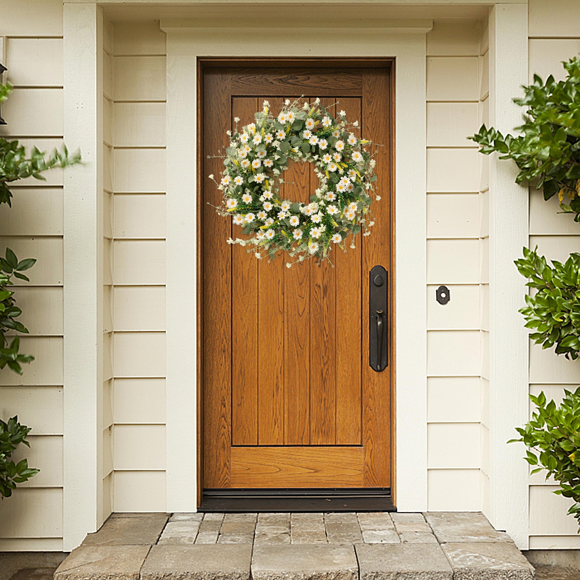 Sggvecsy White Daisy Wreath as wall decor brightens indoor spaces