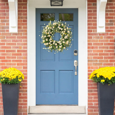 Sggvecsy White Daisy Wreath creates wedding aisle ambiance