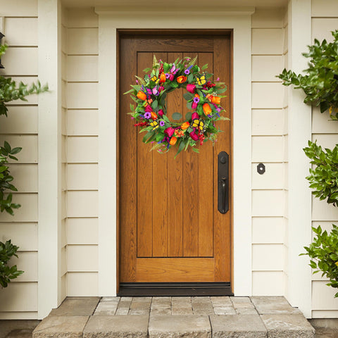 Sggvecsy wreath with butterflies and berries for colorful charm