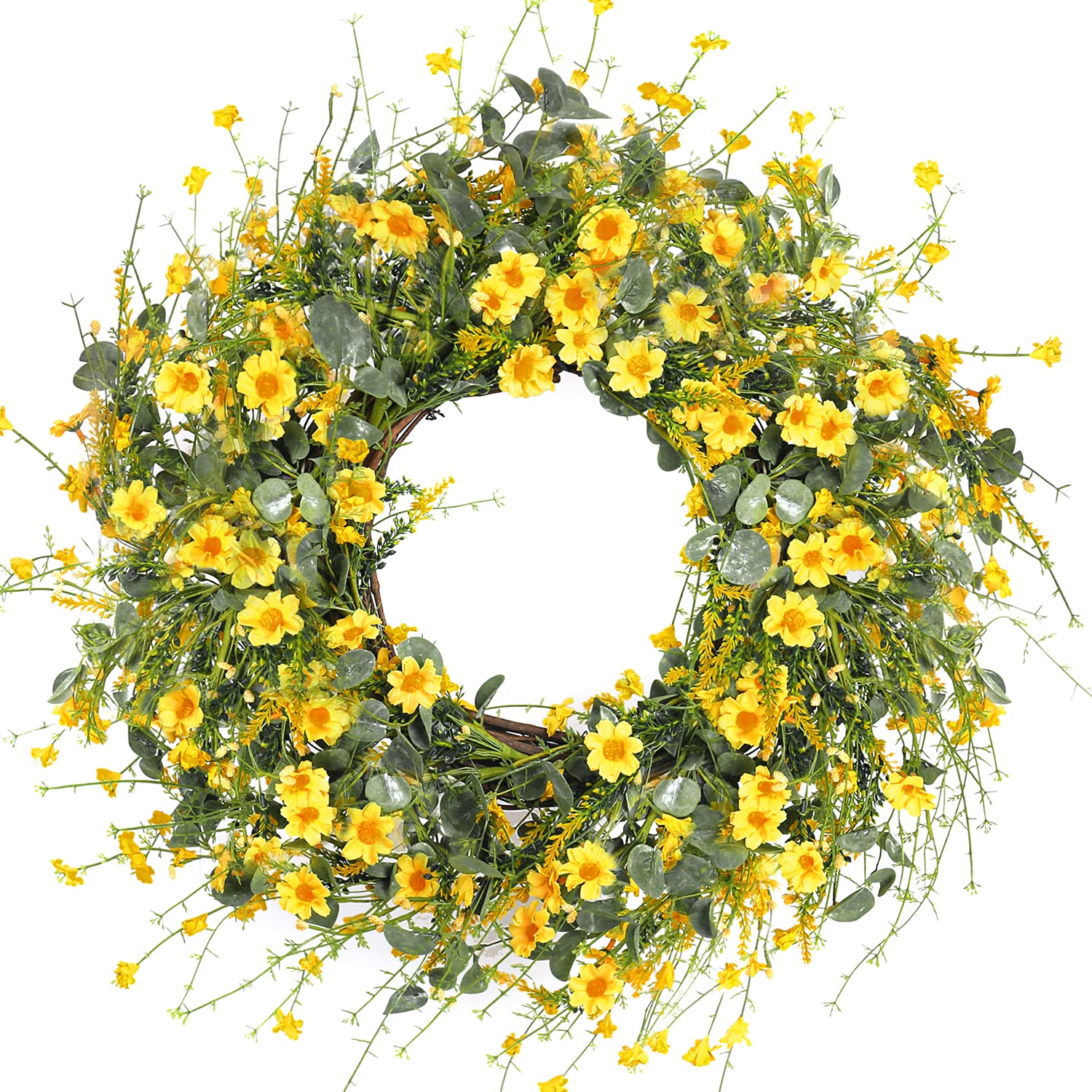 Sggvecsy Yellow Daisy Wreath on the front door adds welcoming spring charm