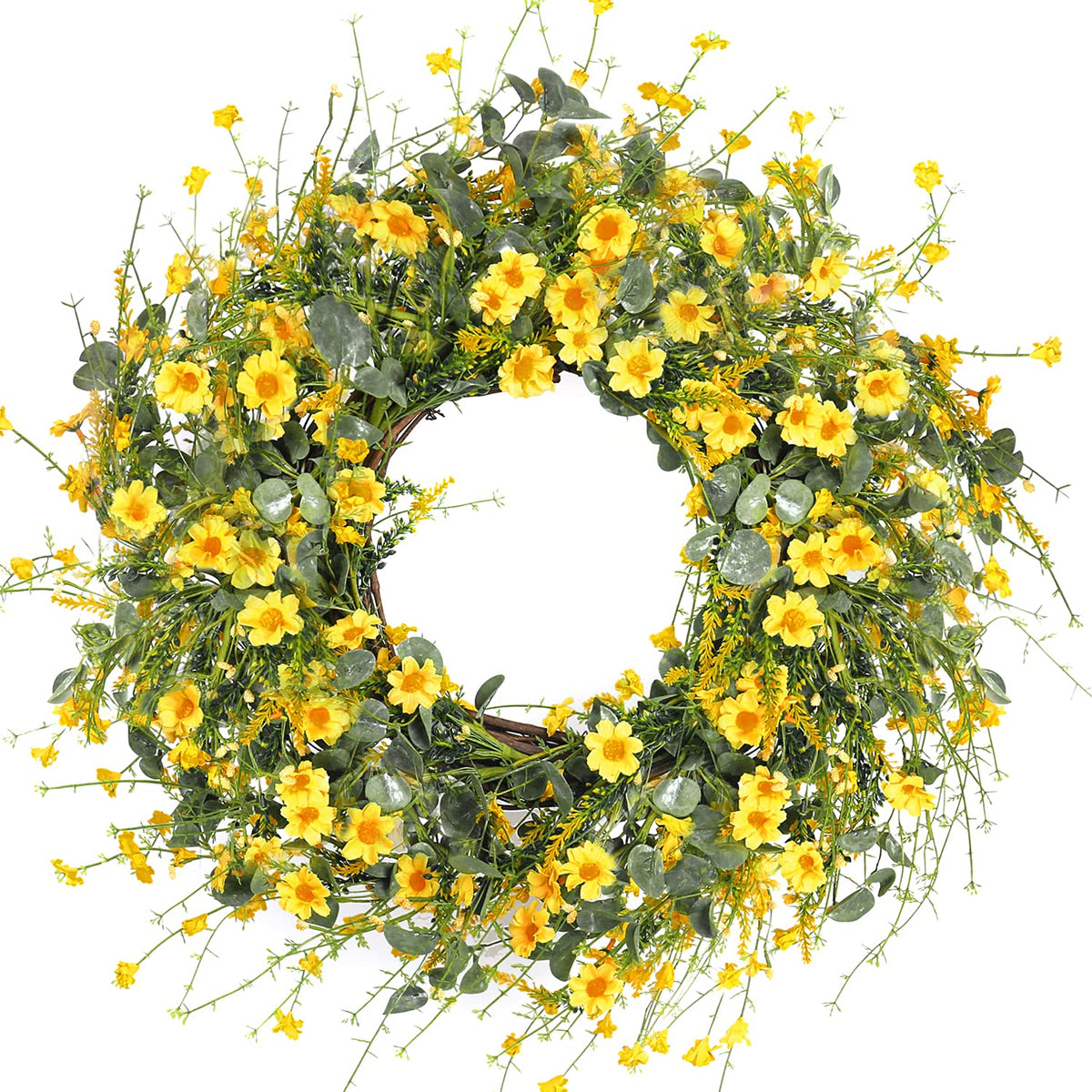 Sggvecsy Yellow Daisy Wreath on the front door adds welcoming spring charm