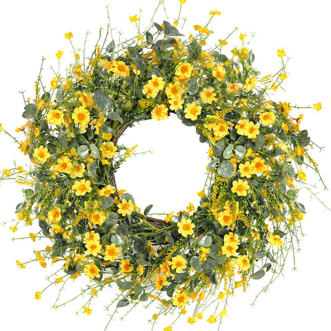 Sggvecsy Yellow Daisy Wreath on the front door adds welcoming spring charm