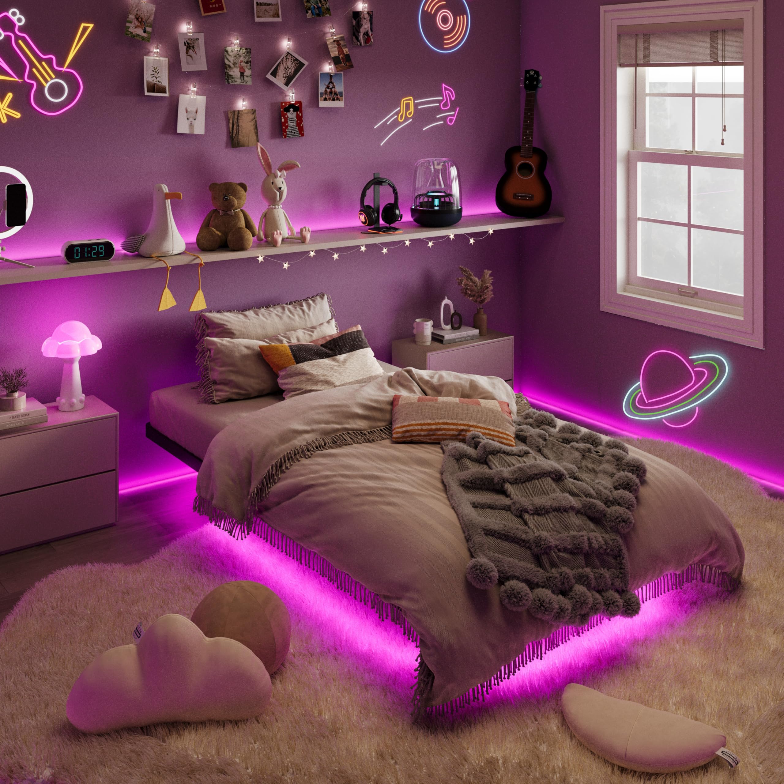 SHA CERLIN Floating Bed Frame twin angle view highlighting its sleek, modern design.
