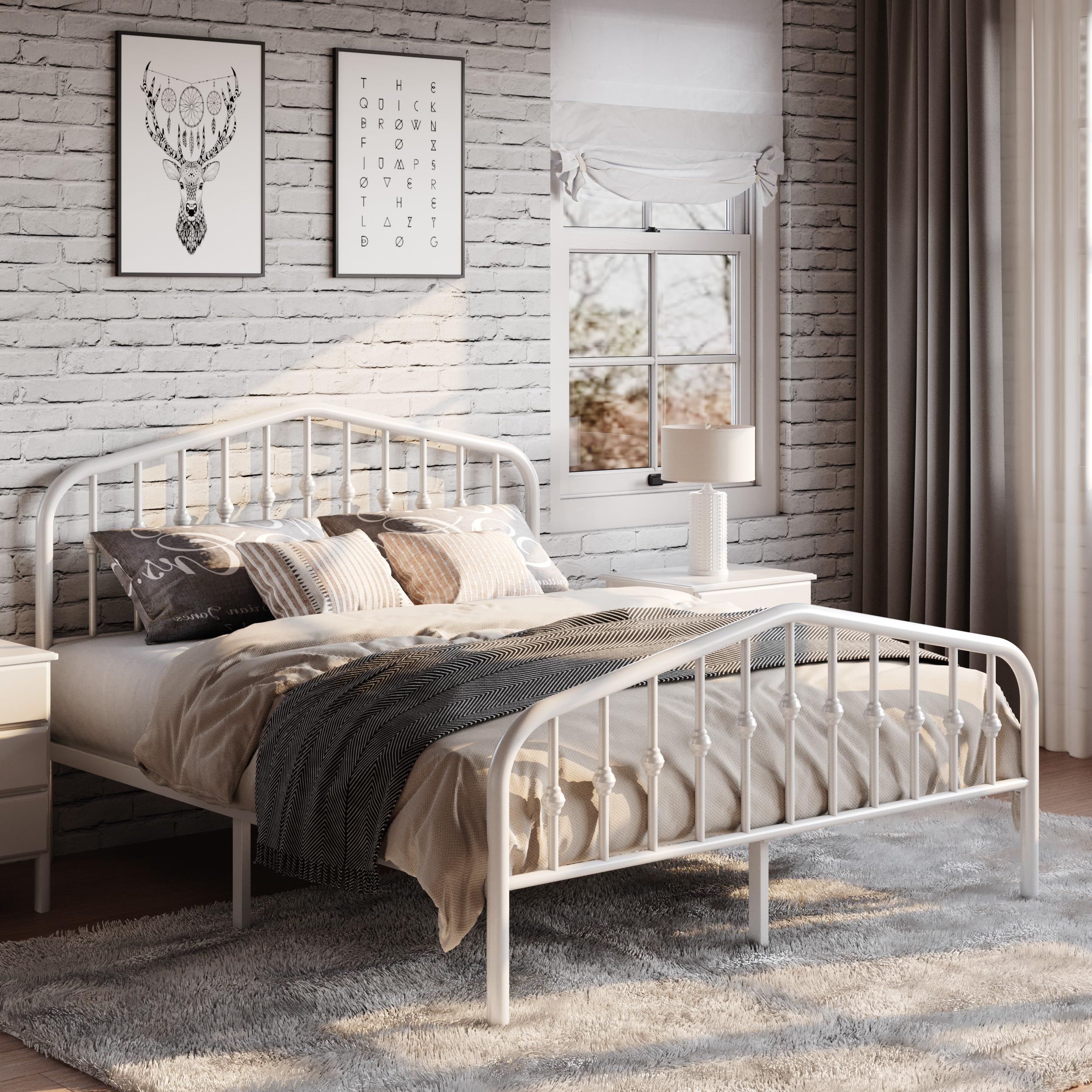 SHA CERLIN queen bed side view displaying slim profile and timeless style.