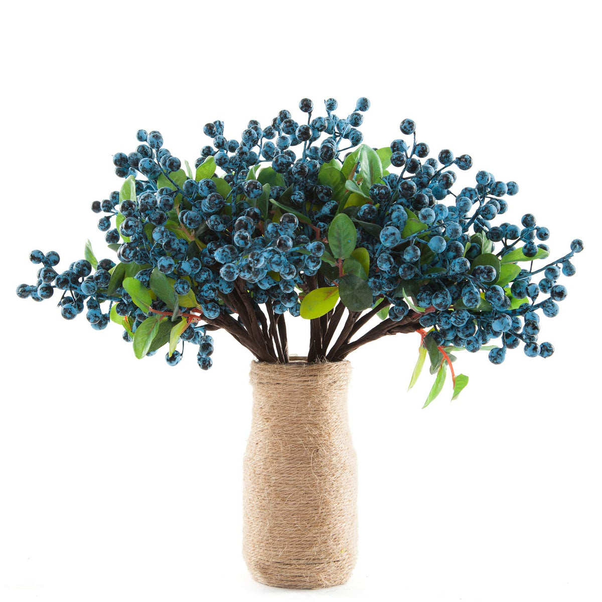 SHACOS artificial blue berry stems 9.8-inch pack, ideal filler for vases and centerpieces.