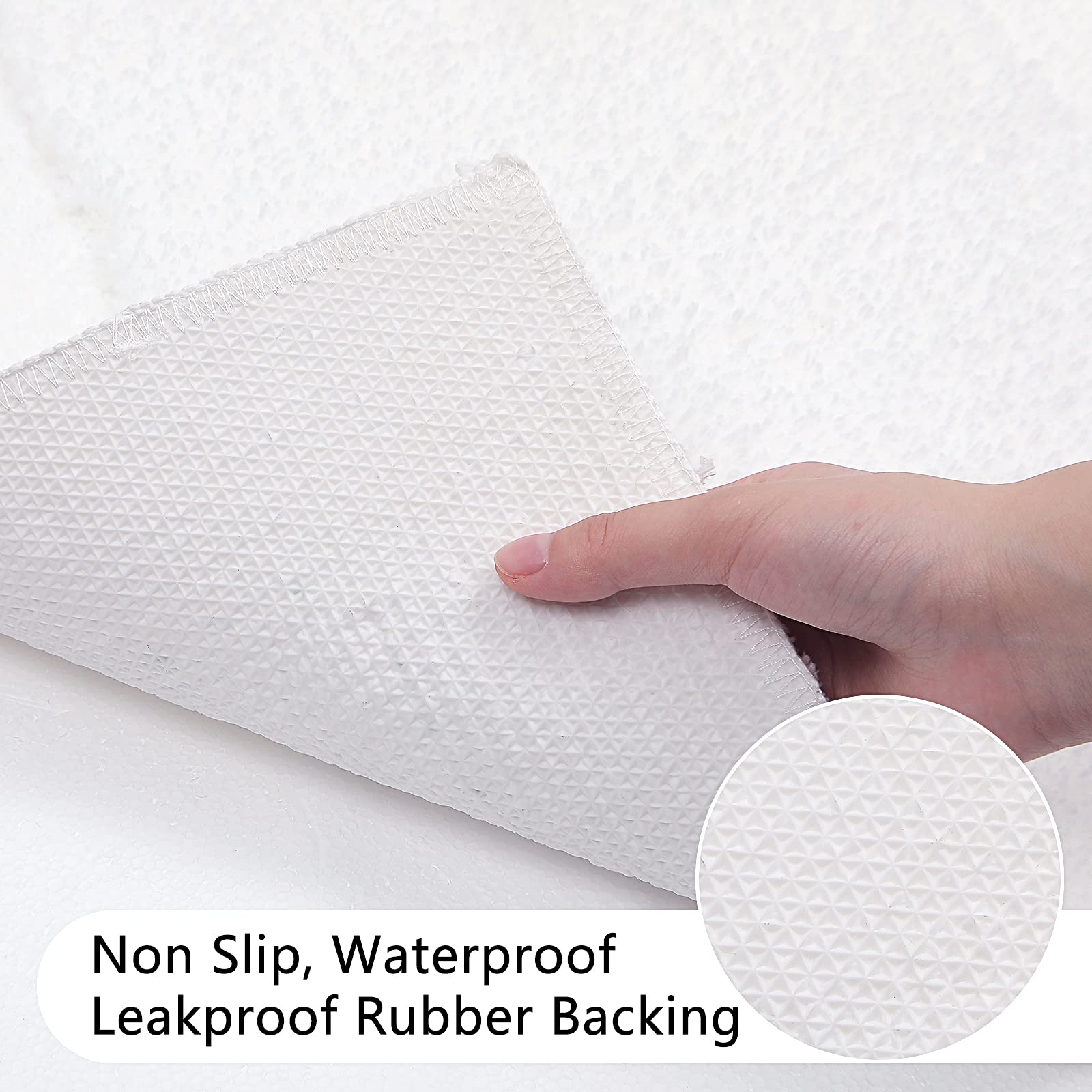 SHACOS non-slip backing keeps the rug in place on damp bathroom floors.