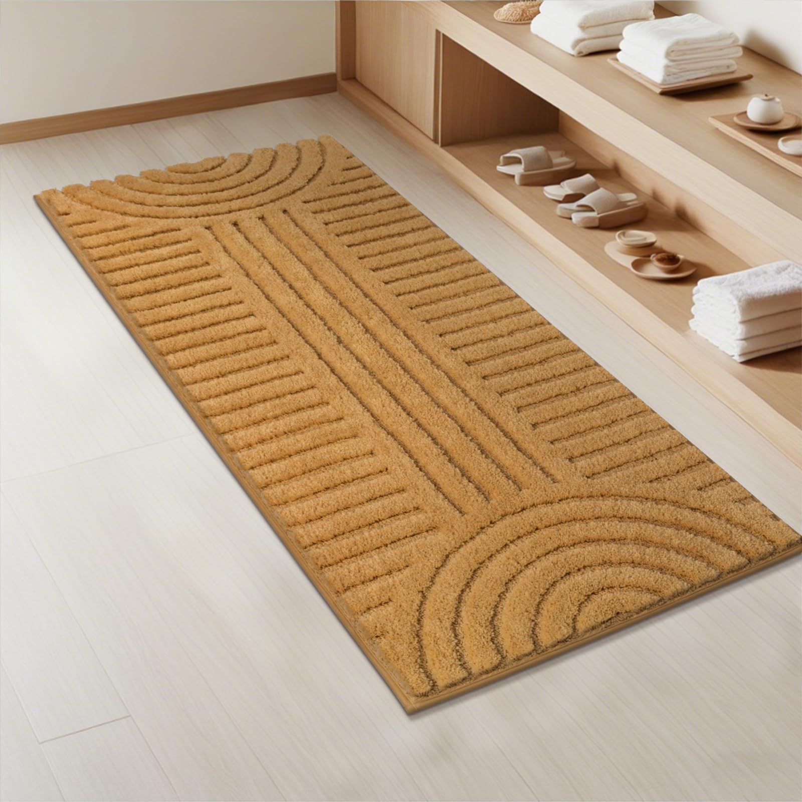 SHACOS mustard color rug brightens decor with a bold, inviting accent.