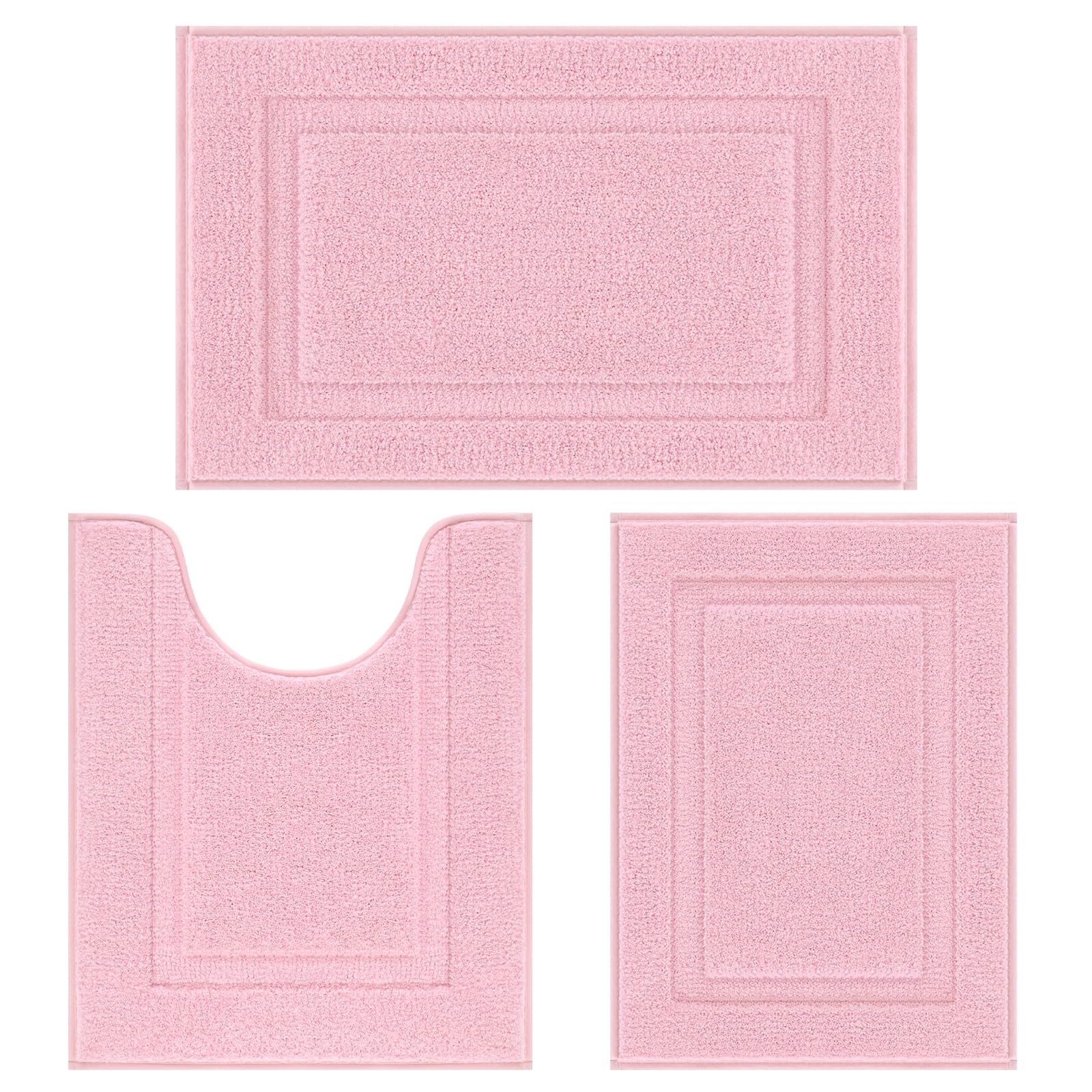 SHACOS pink bath rug 16x24, top view, quick absorbency for dry feet