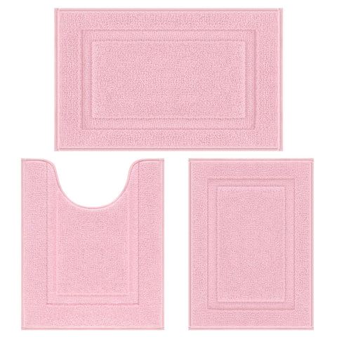 SHACOS pink bath rug 16x24, top view, quick absorbency for dry feet
