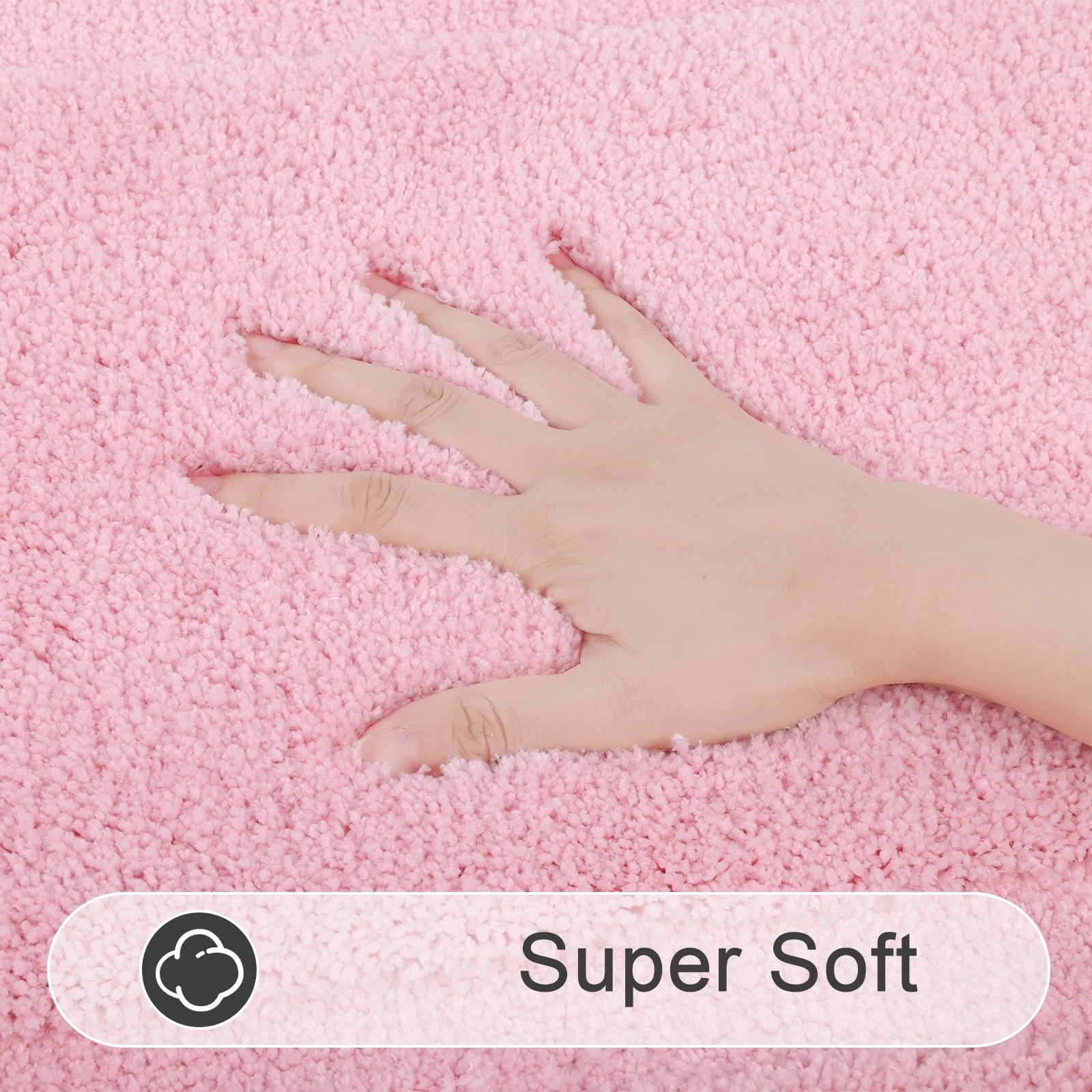 SHACOS pink U-shaped toilet rug, non-slip backing around the toilet