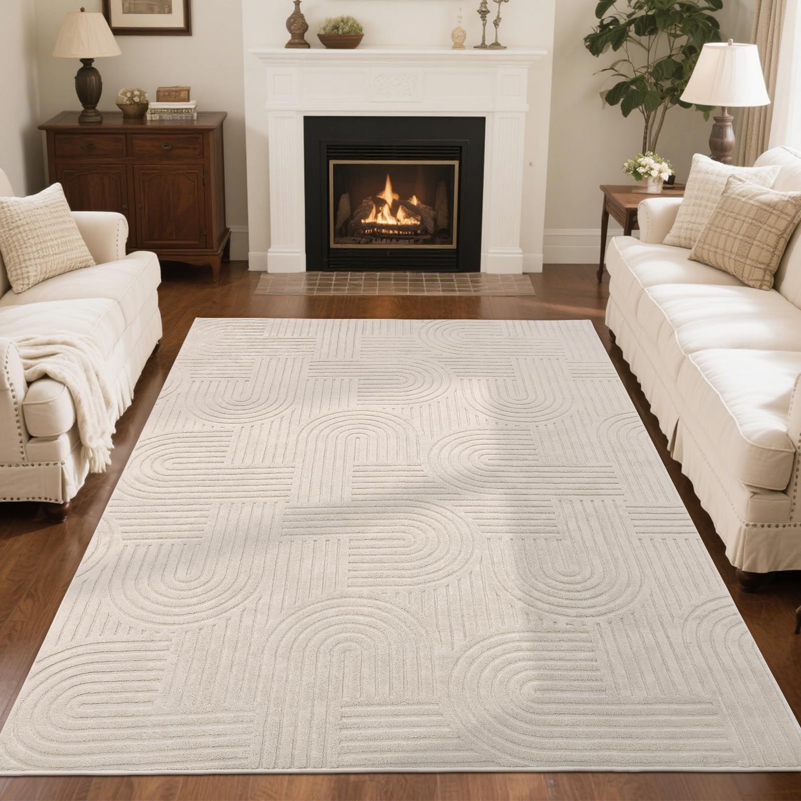 SHACOS soft cozy arch-pattern rug with high-low pile enhances warmth in living spaces