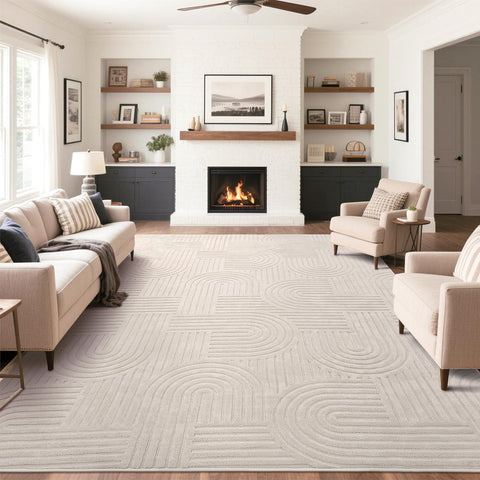 SHACOS soft cozy fluffy arch pattern rug with high-low pile for living rooms.