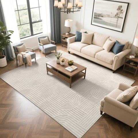 SHACOS washable beige geometric rug is easy to clean and maintain.