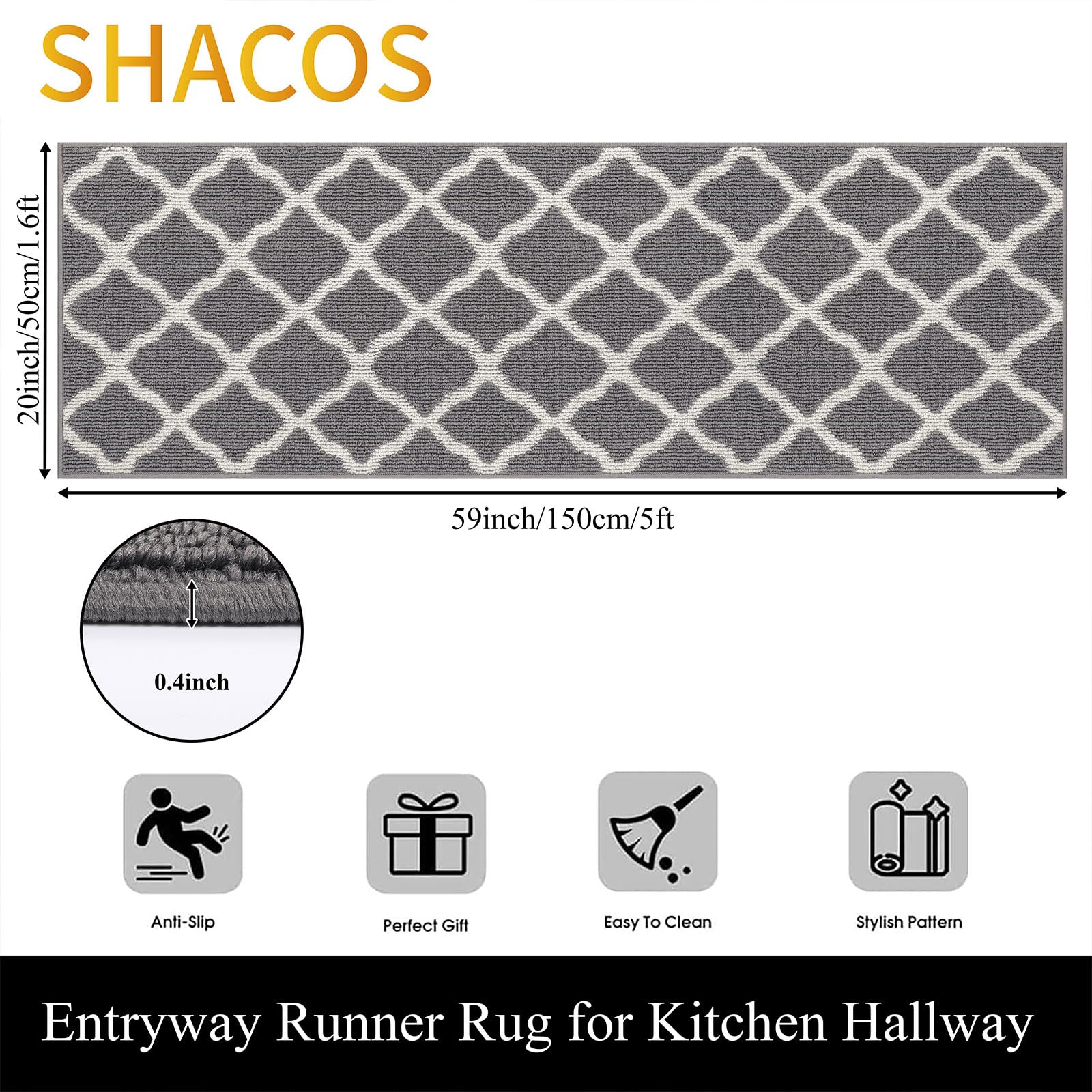 SHACOS washable runner rug dense loop texture highlighting dirt grabbing surface for busy doorways