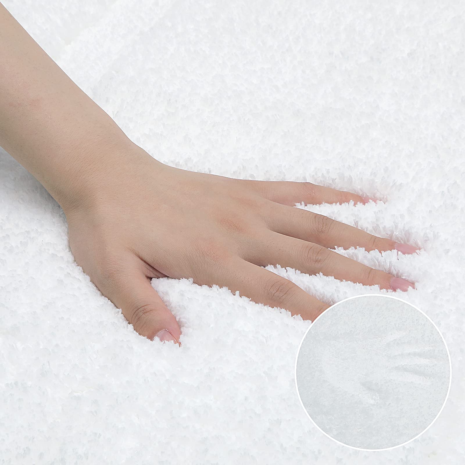 SHACOS white bathroom rug 16x24 in cushions feet by the sink for a softer step.