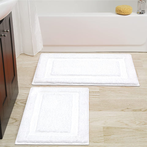 SHACOS white bathroom rug 32x20 in with plush texture for step-out comfort.