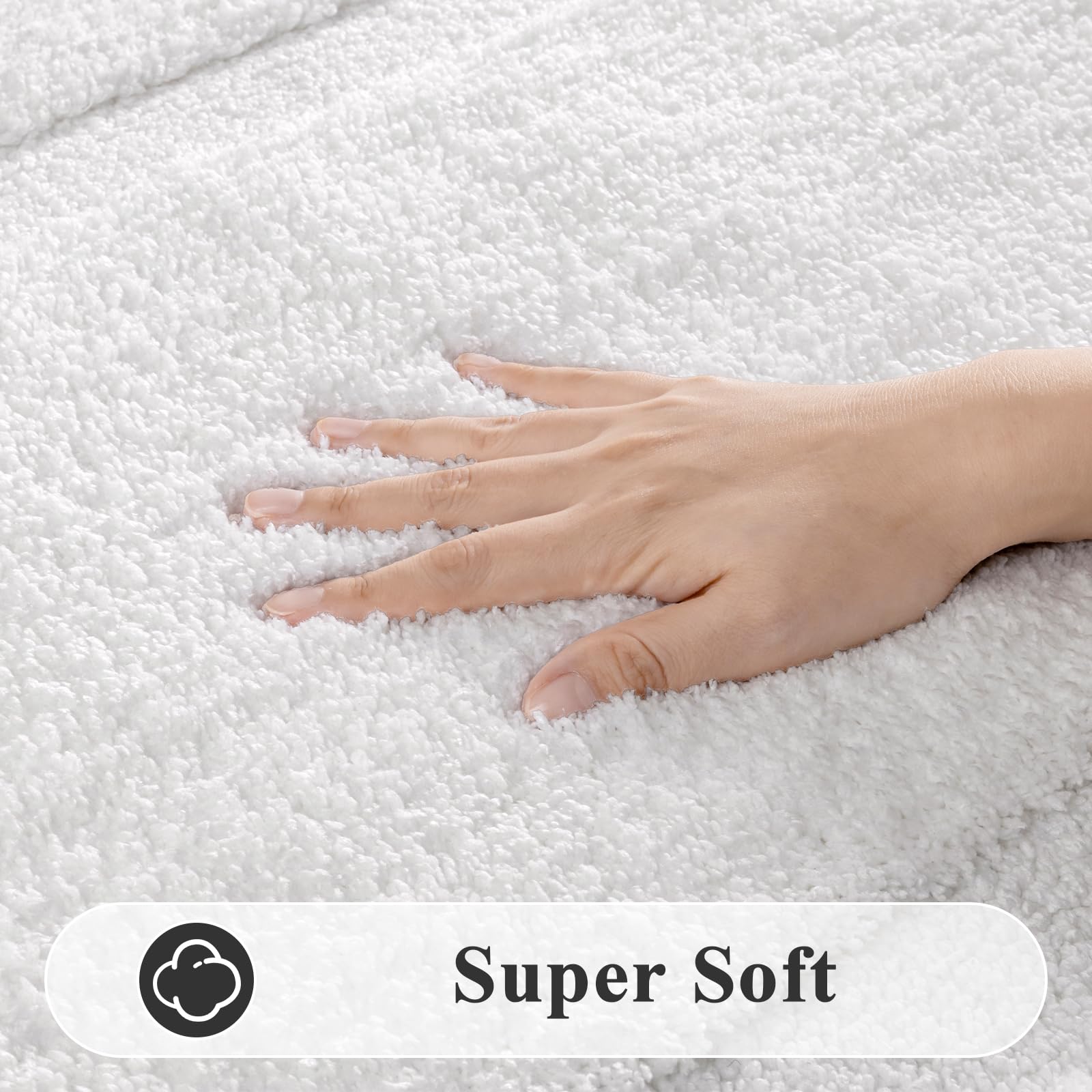 SHACOS white toilet rug 20x24 U-shape, anti-slip fit for toilet area.