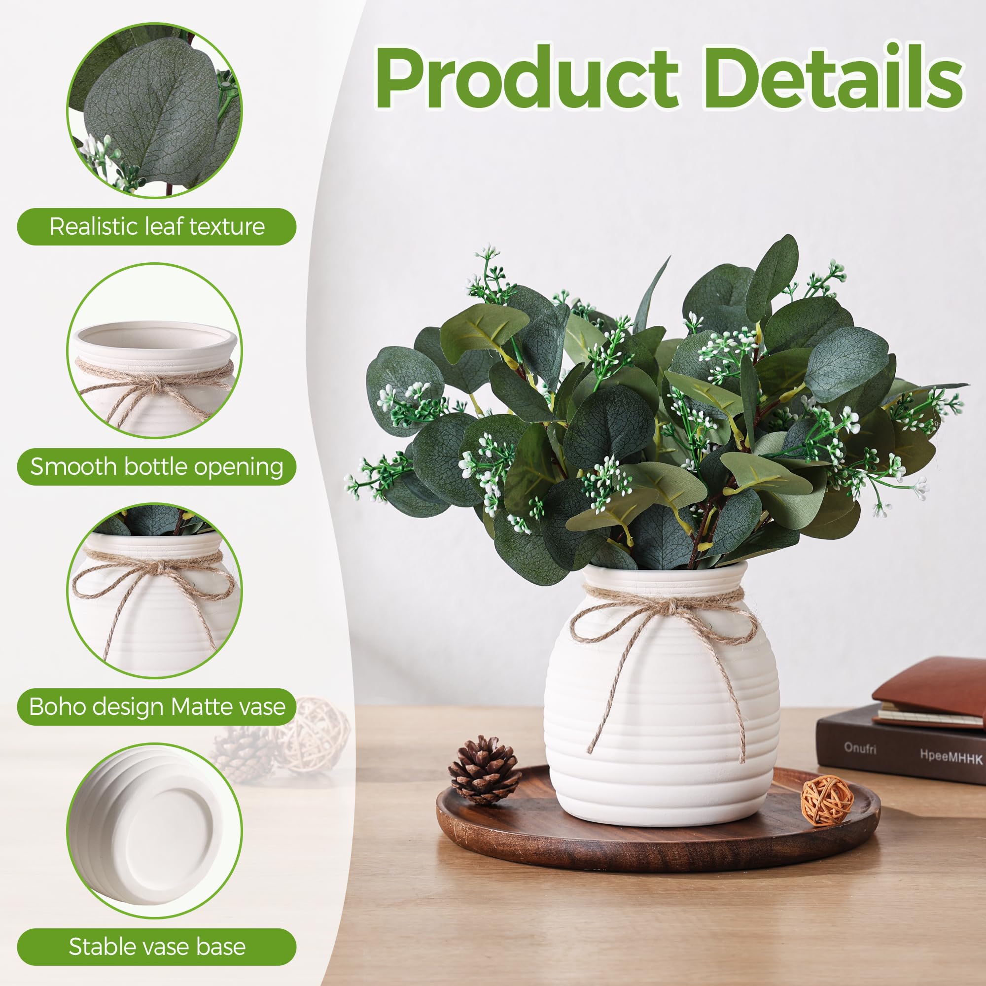Shanranplus decorative eucalyptus stems fit shelves or coffee tables.