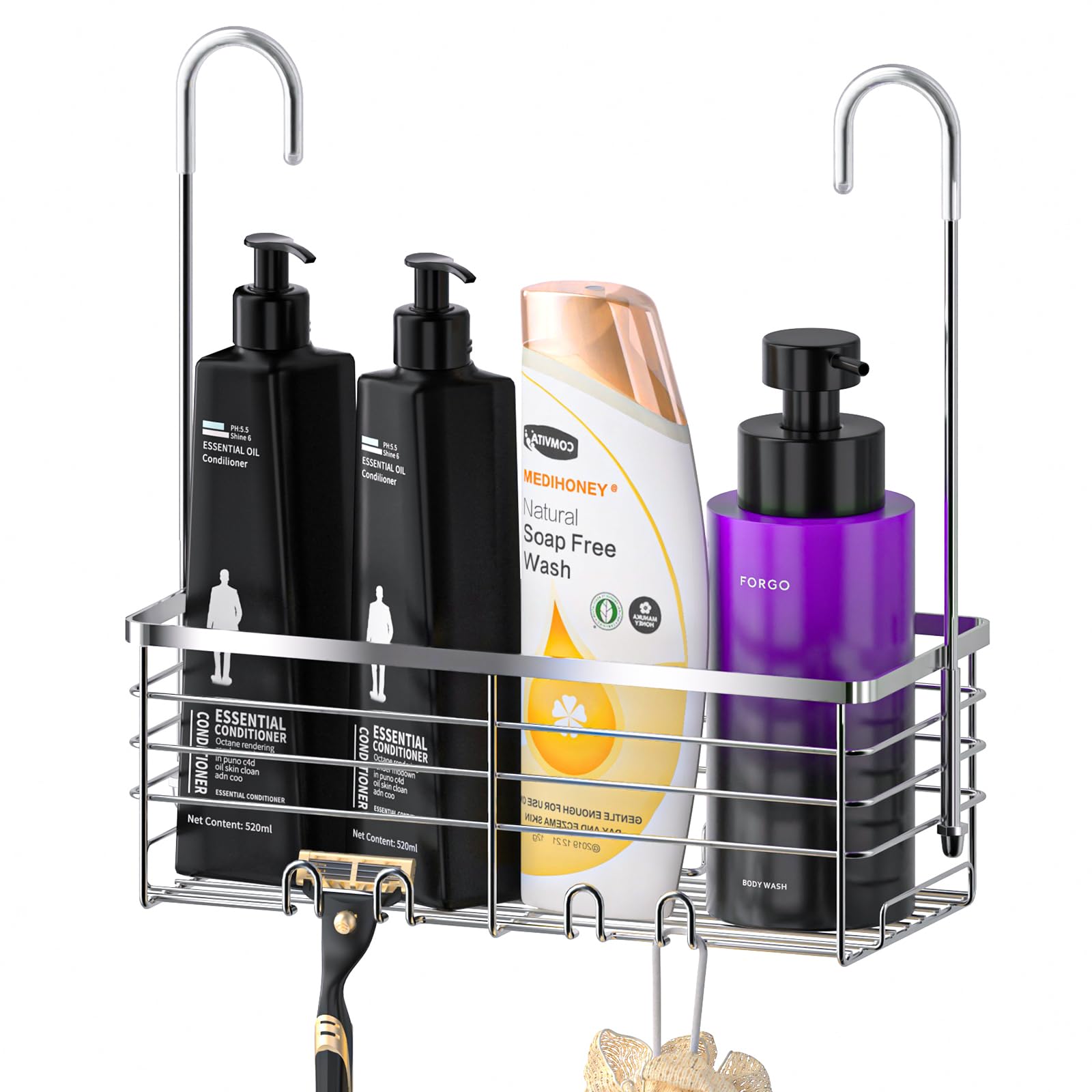SHANSHUI shower hanging caddy on a door keeps shower essentials organized and accessible.