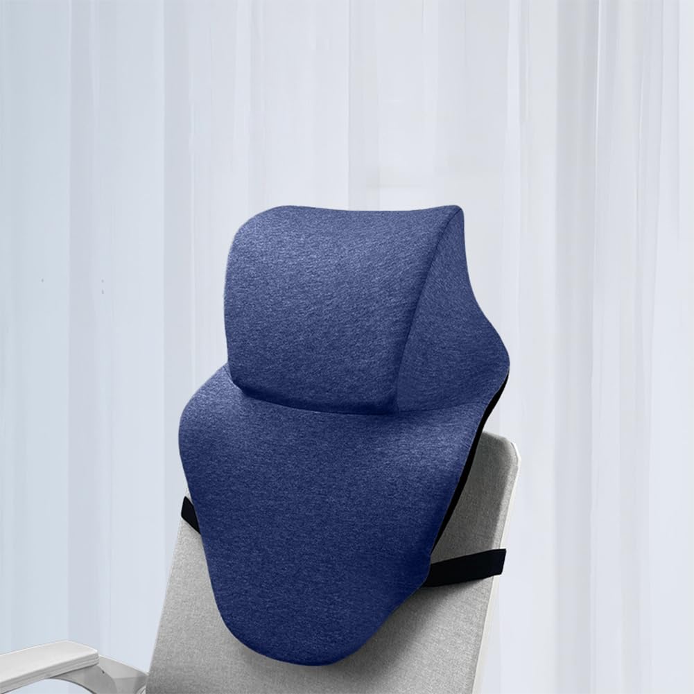 Shapeazy headrest memory foam in blue providing ergonomic neck support for desk work
