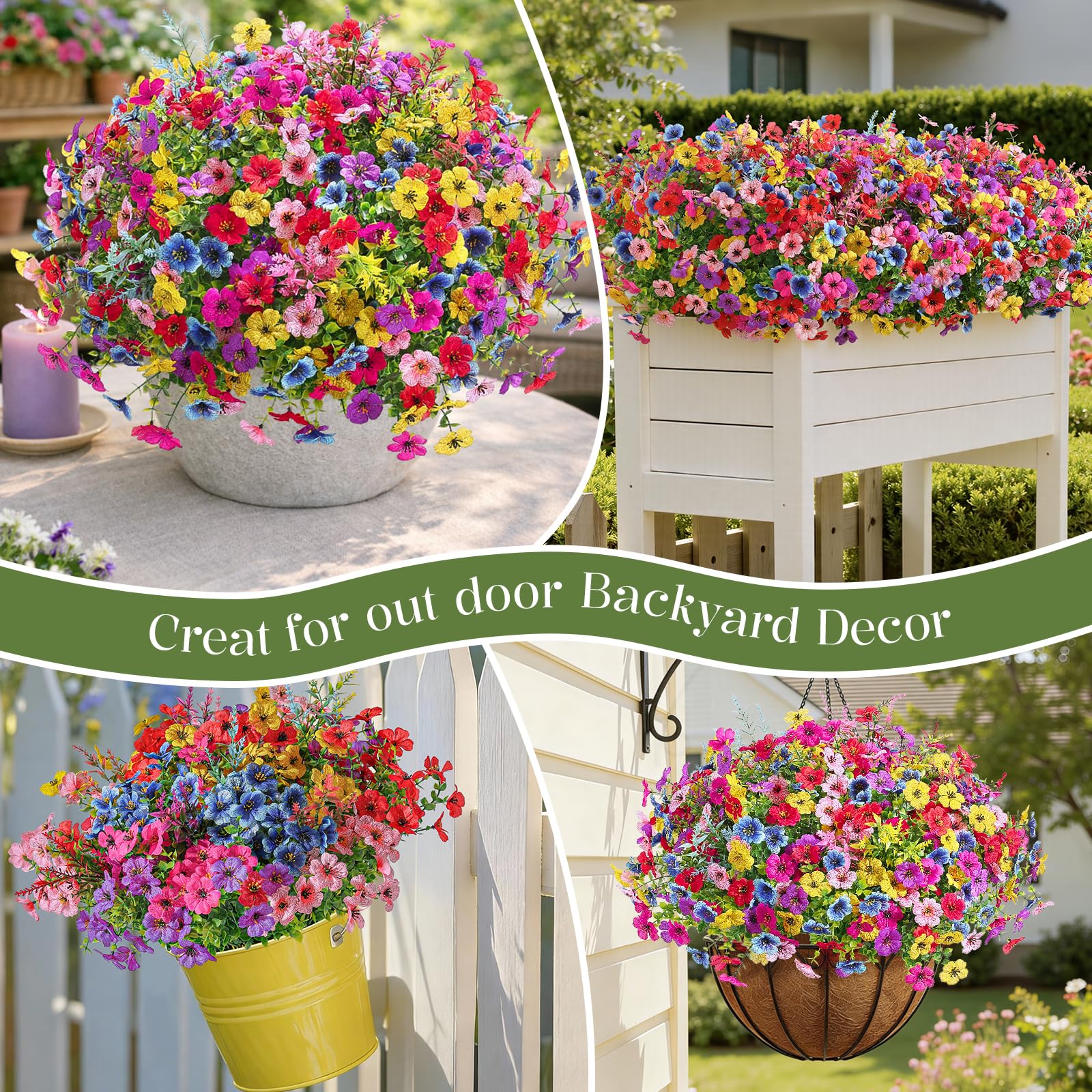SHareconn outdoor-garden-setup with faux flowers offers maintenance-free curb appeal.